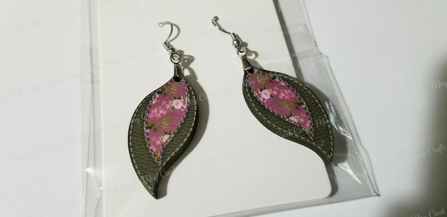 Small Pink and Olive Floral Swirl Earrings