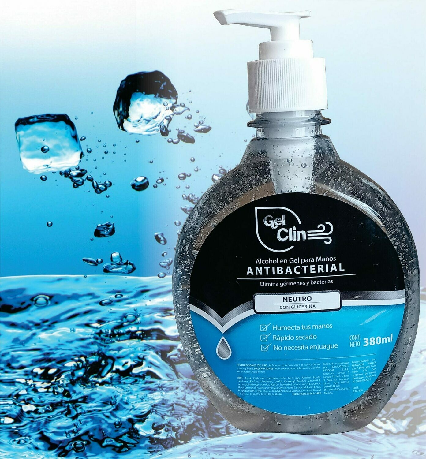 Alcohol en gel con dispensador, 380mL