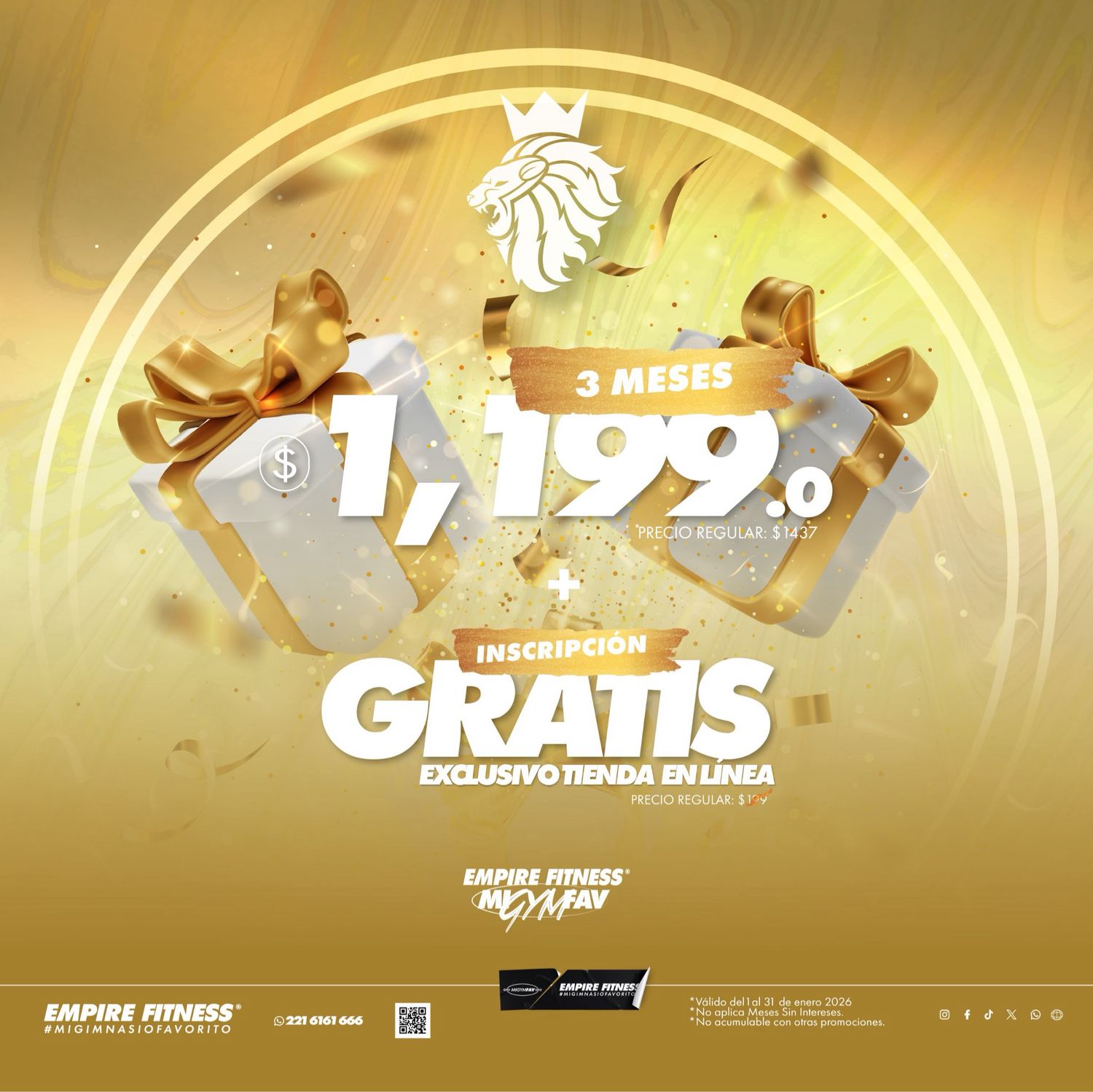 3 Meses x $1199 + Inscripcion Gratis