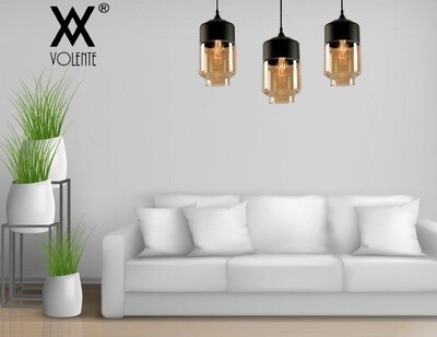 Modern Amber Shade Glass Metal Cylinder Pendant Ceiling Light Bar Bedroom Living Room