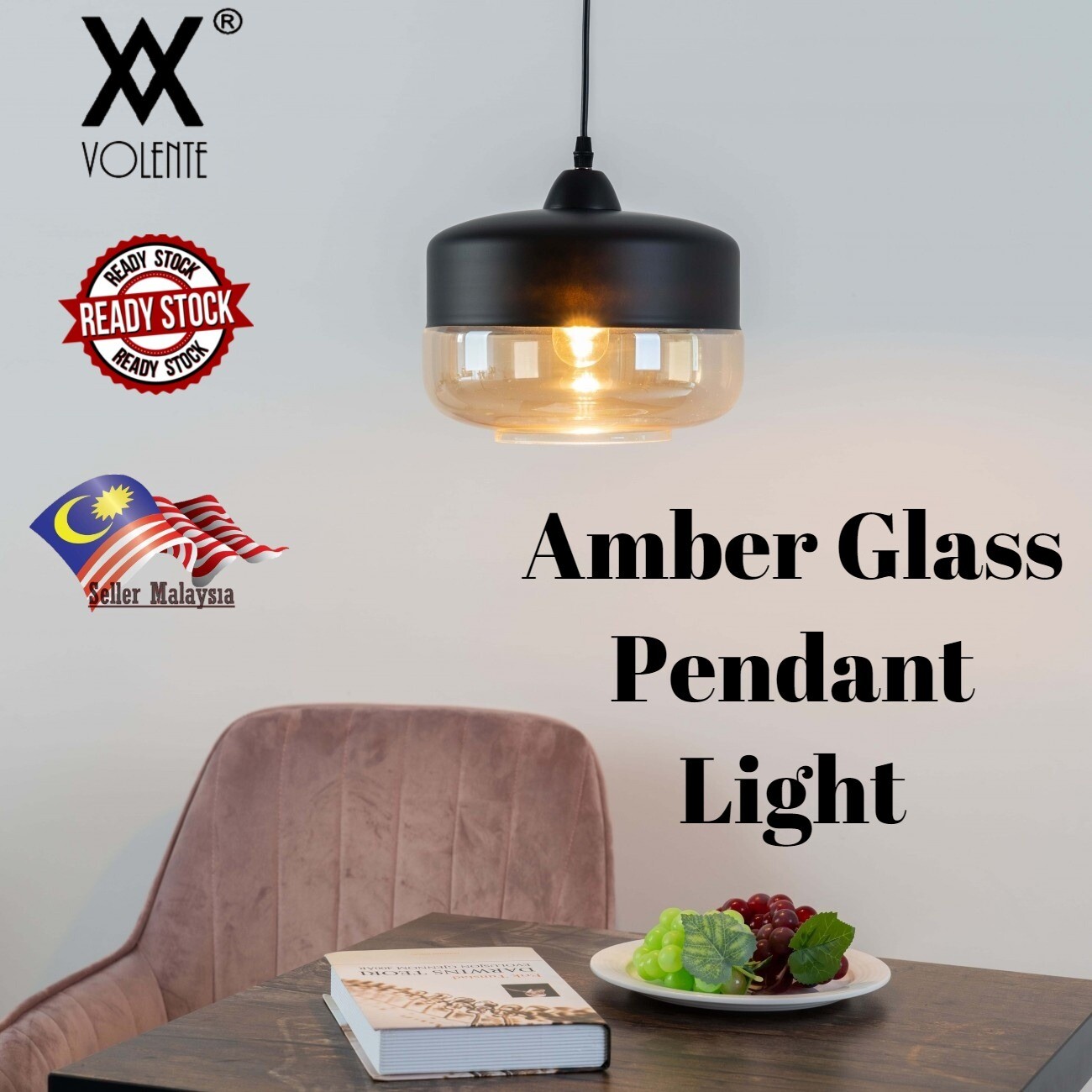 Modern Amber Shade Glass Metal Globe Pendant Ceiling Light Bar Bedroom Living Room