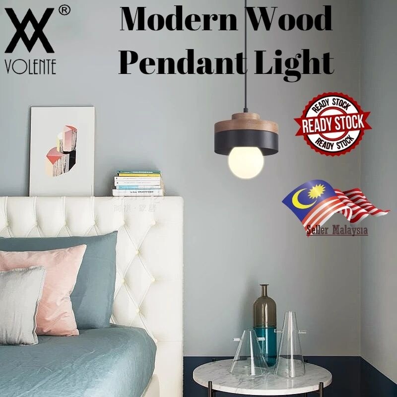 Modern Wood Iron Pendant Light Ceiling Light Cylinder