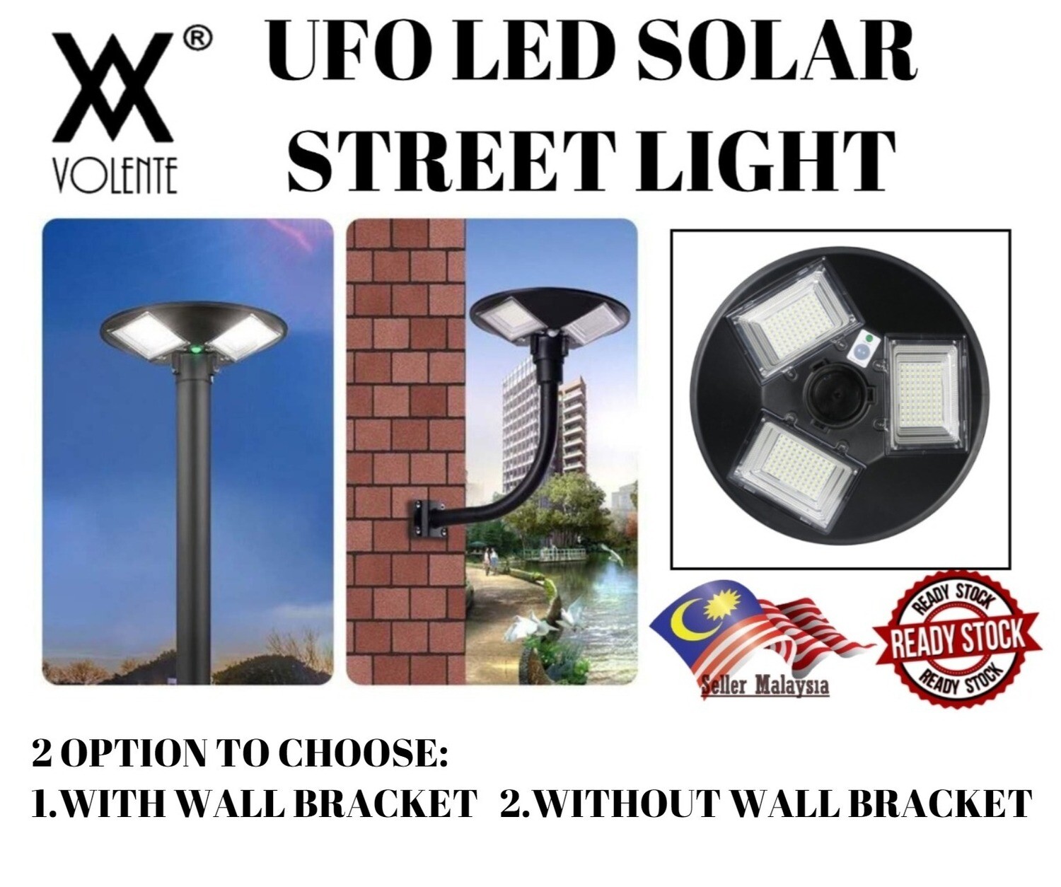 Outdoor UFO 30W Solar LED Garden Light with Motion Sensor and Remote Control (WITH WALL BRACKET/WITHOUT WALL BRACKET)