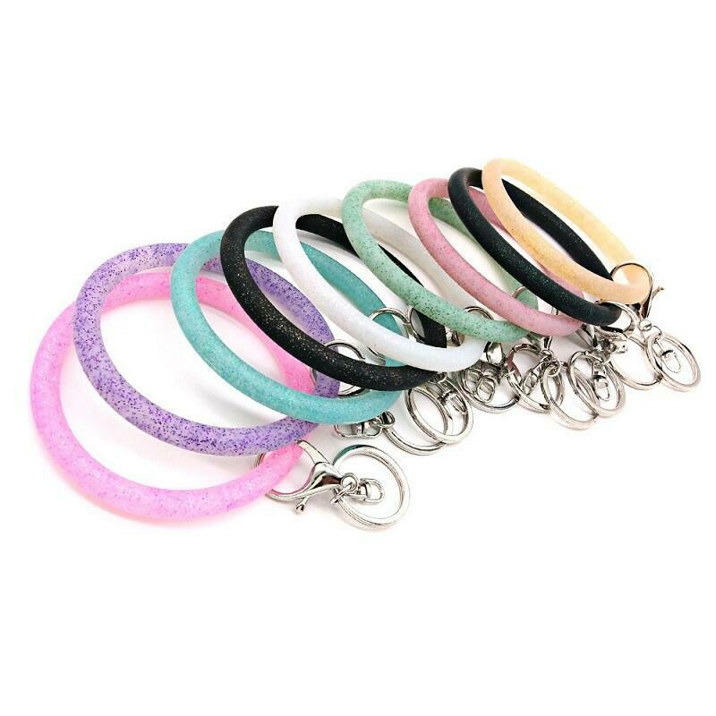 Glitter Silicone Bracelet Keychain Lot of 10