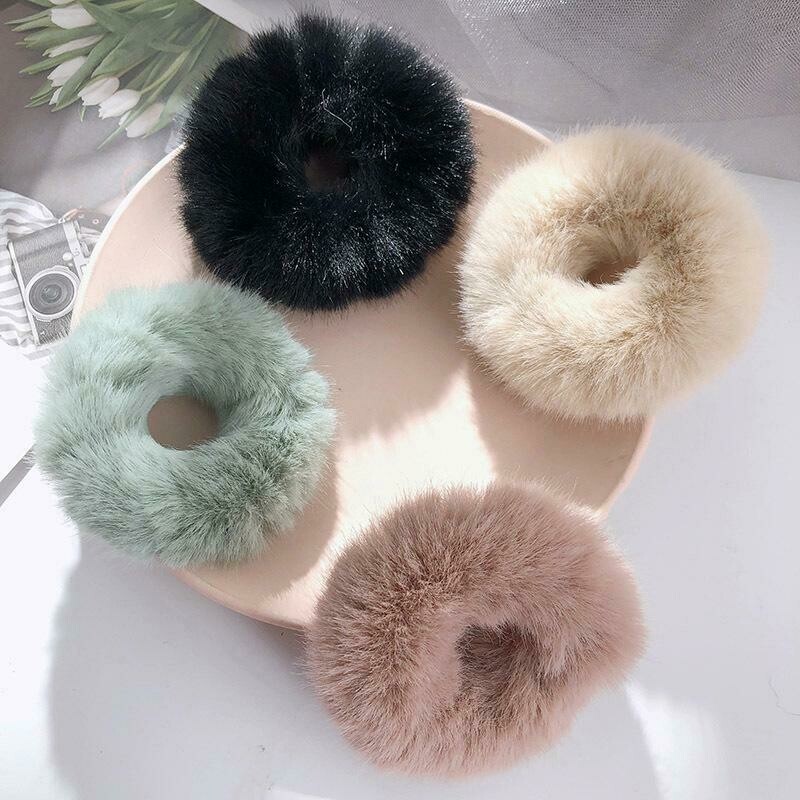 Thick Faux Fur Plush Scrunchie - LOT OF 35