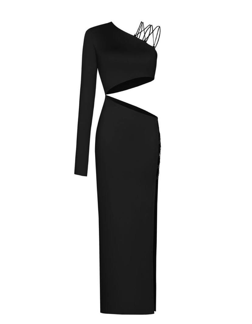 Платье-макси с отрезным топом черное Li Lab