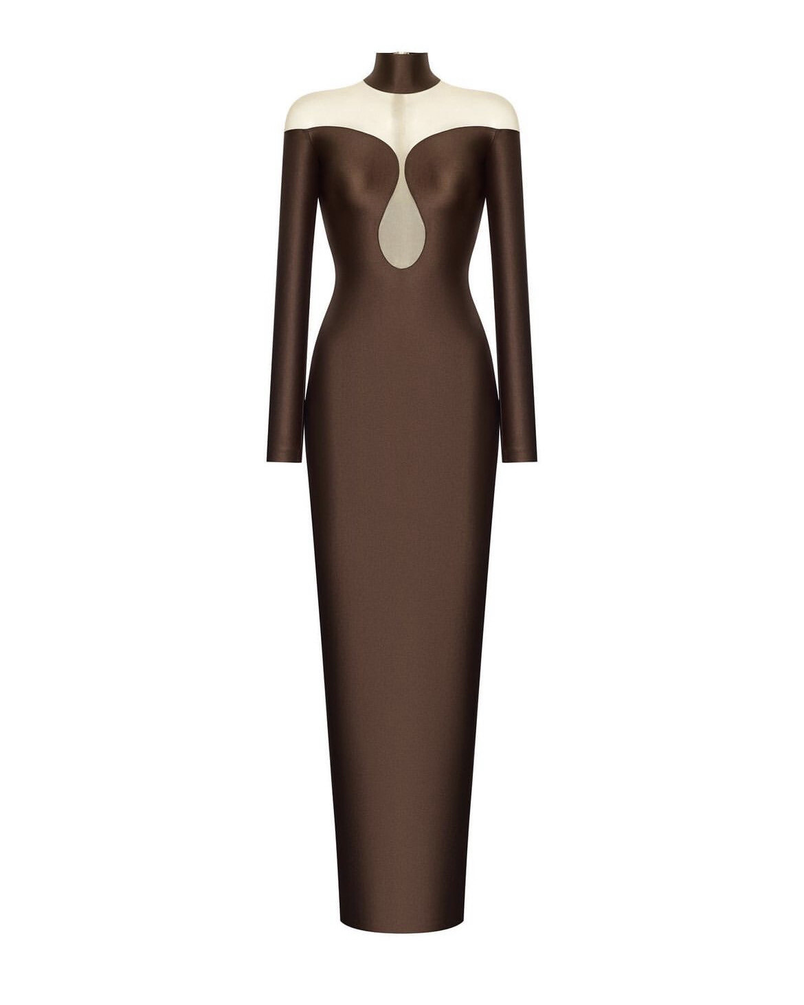 Платье с прозрачными вставками коричневое Sibarit