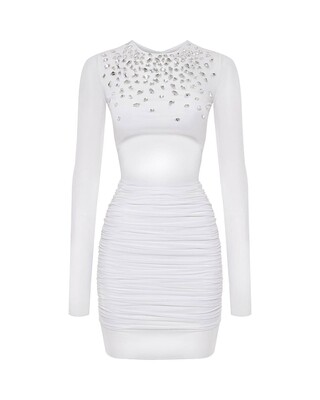 Платье-мини из сетки с кристаллами цвет белый Lemoran
