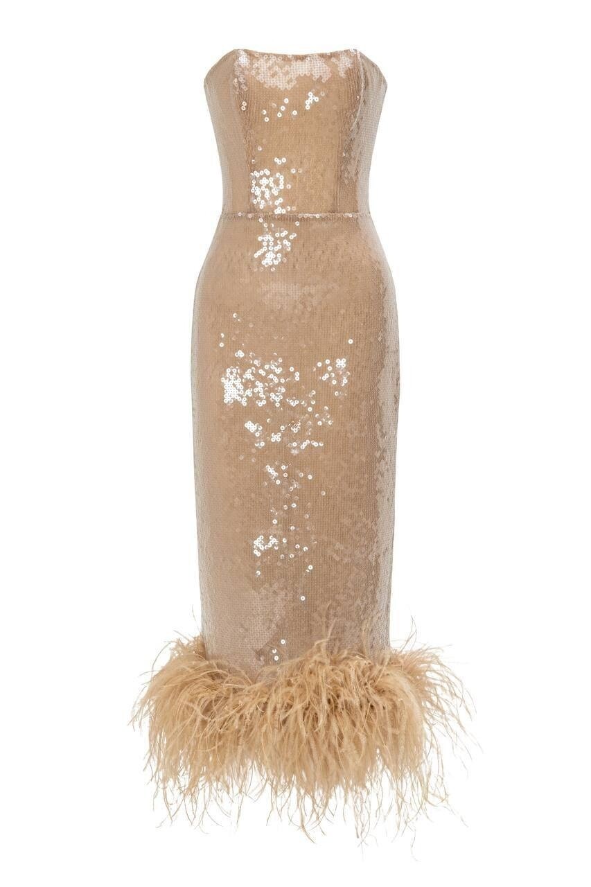 Платье корсетное из пайеток с боа из перьев Svale