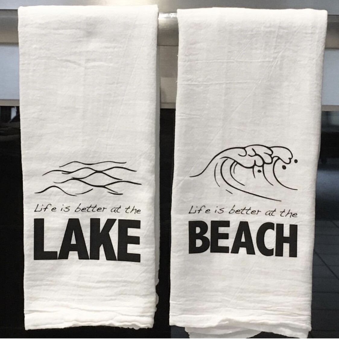 Lake and beach tea towel