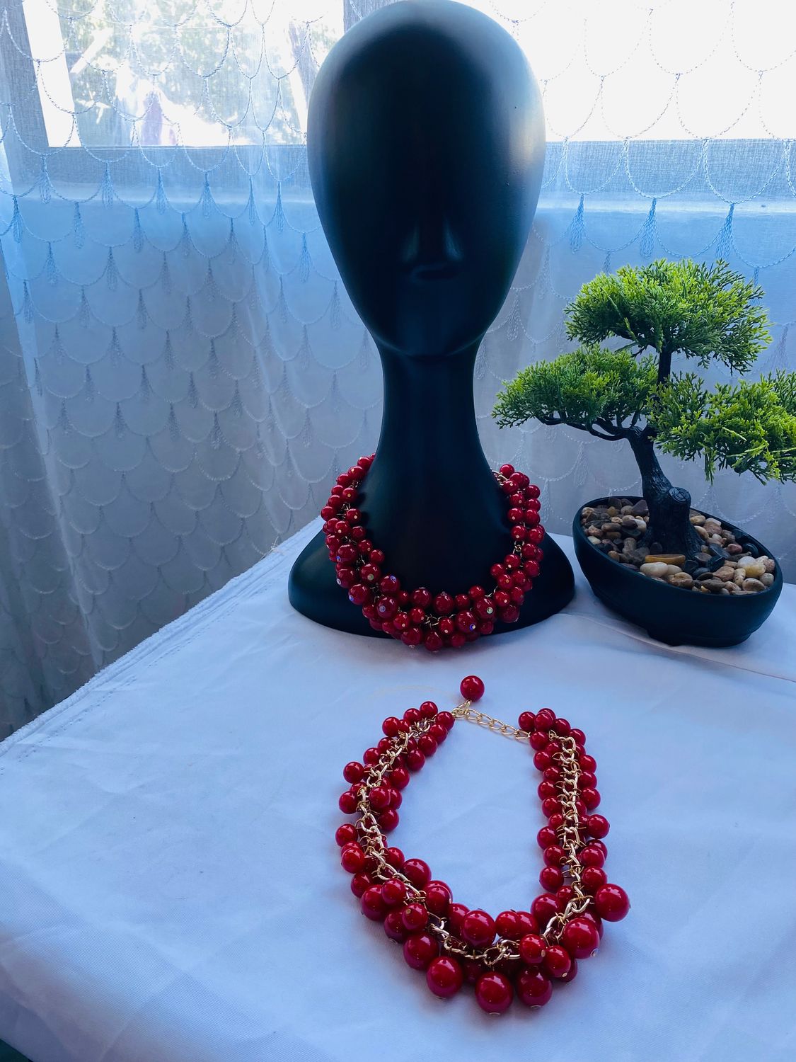 Red Statement Beaded Necklace