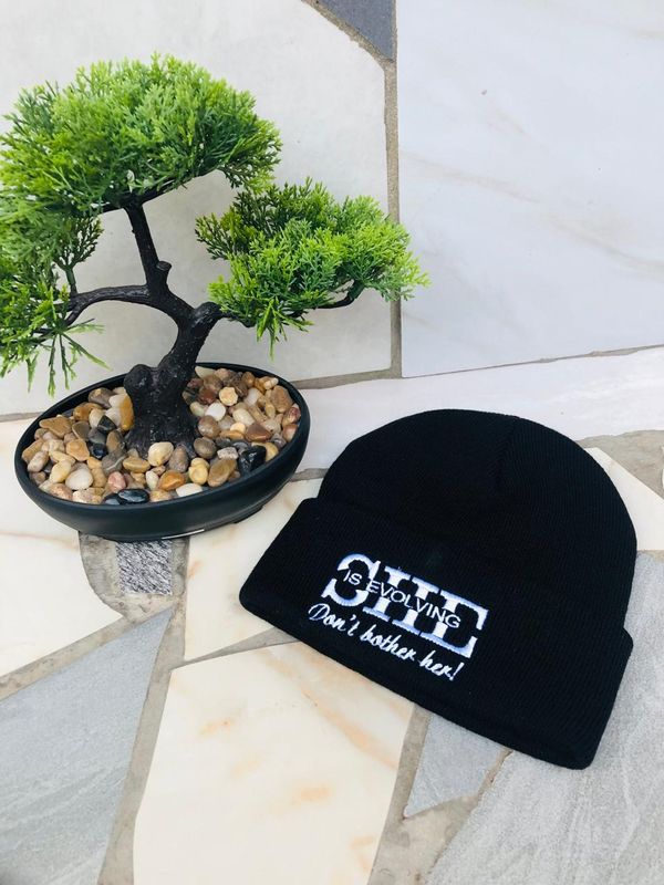 SHE IS EVOLVING SATIN LINED BEANIE