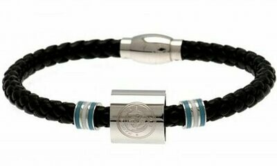 Official Man City Stainless Steel/Leather Hoop Crest Bracelet