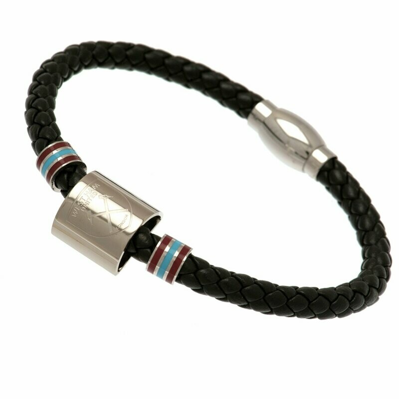 Official West Ham Stainless Steel/Leather Hoop Crest Bracelet