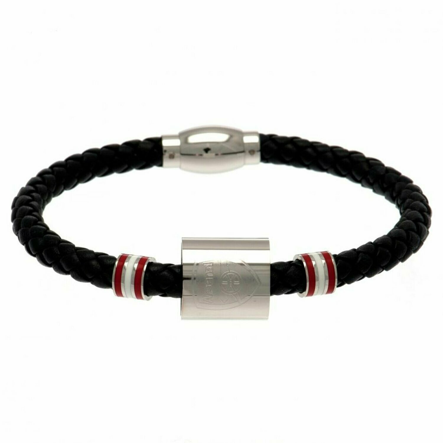 Official Arsenal Stainless Steel/Leather Hoop Crest Bracelet