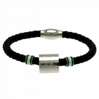 Official Celtic FC Stainless Steel/Leather Hoop Crest Bracelet