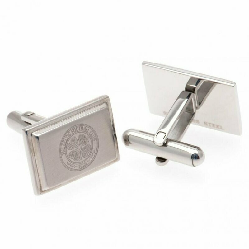 Official Celtic FC Stainless Steel Oblong Crest Cufflinks.