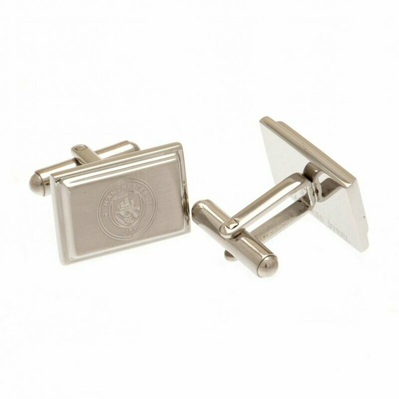 Official Man City Stainless Steel Oblong Crest Cufflinks.