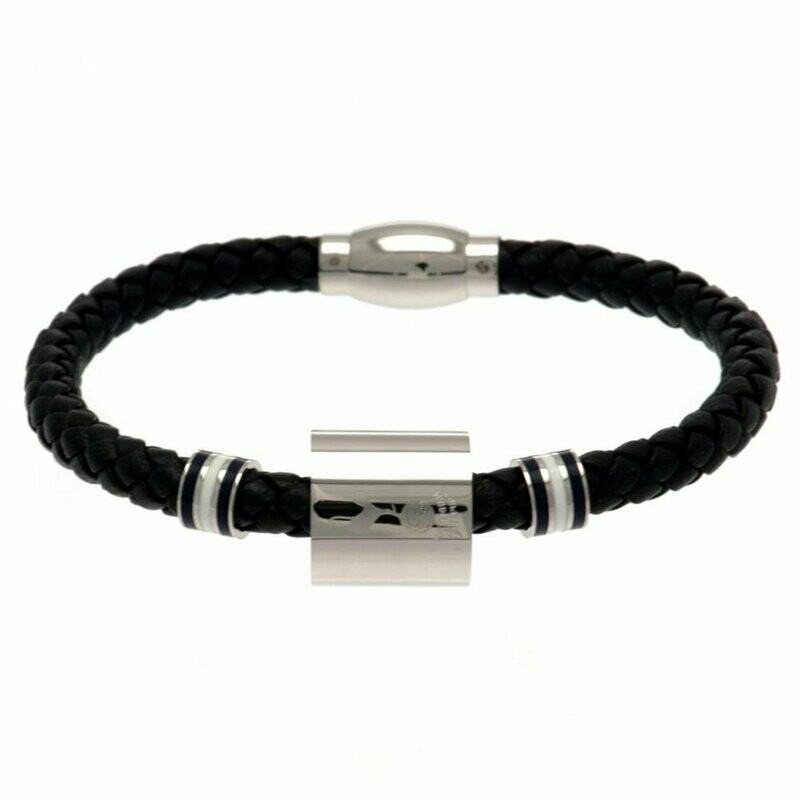 Official Tottenham Hotspur Stainless Steel/Leather Hoop Crest Bracelet