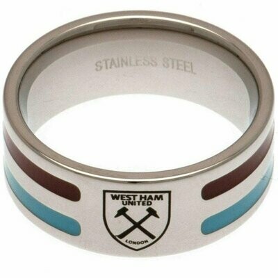 Official West Ham Utd Stainless Steel Striped Band Ring