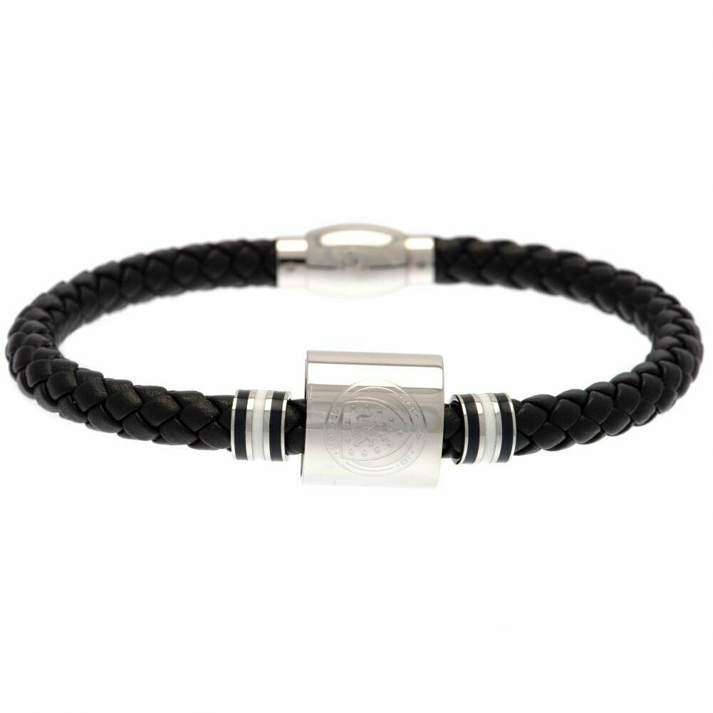 Official Scotland Stainless Steel/Leather Coloured Hoop Crest Bracelet