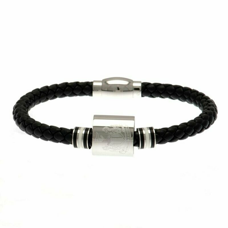 Official Newcastle Utd Stainless Steel/Leather Hoop Crest Bracelet