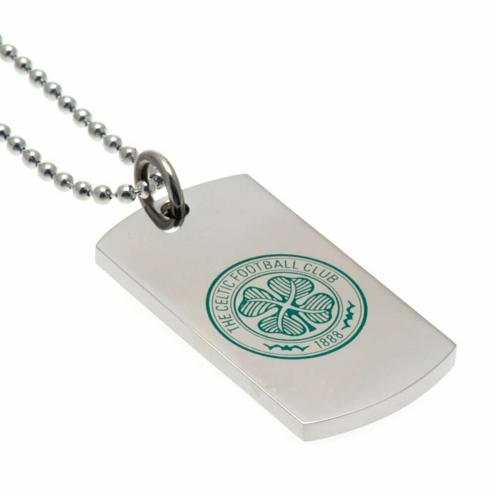 Official Celtic F.C. Stainless Steel Coloured Dog Tag & Ball Chain