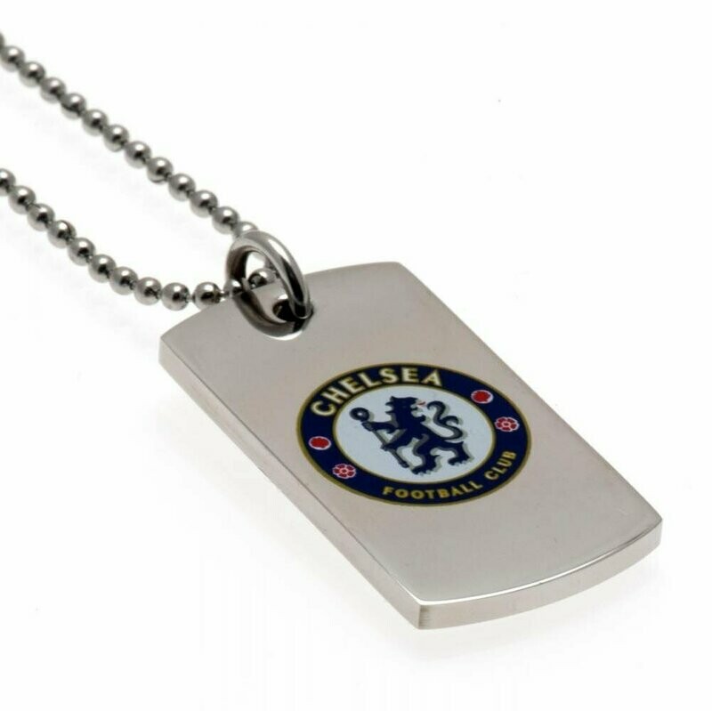 Official Chelsea F.C. Stainless Steel  Coloured Dog Tag & Ball Chain
