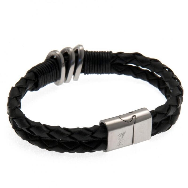 Official Liverpool FC Stainless Steel/Leather Crest Bracelet