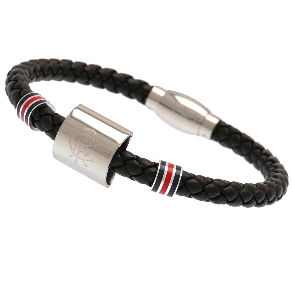 Official Rangers FC Stainless Steel/Leather Hoop Crest Bracelet