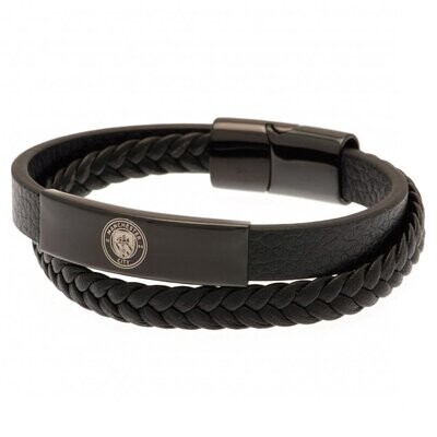 Official Man City Stainless Steel/Leather Bracelet