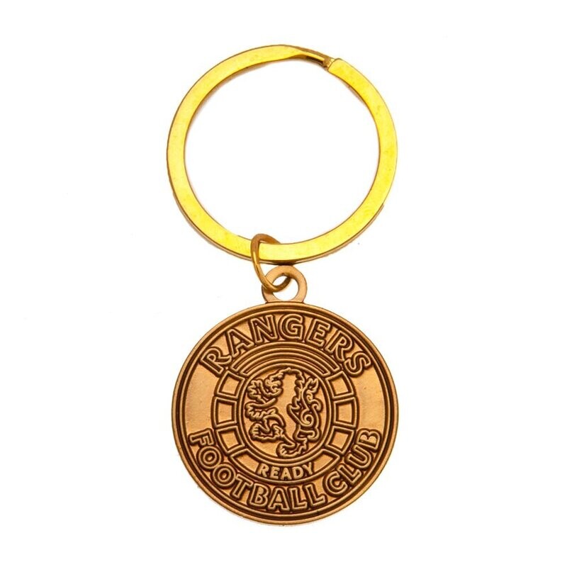 Official Rangers Ready Crest Antique Gold Colour Keyring
