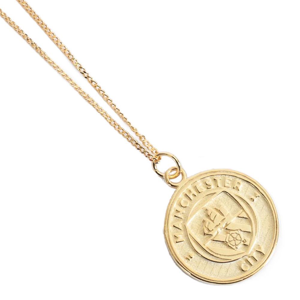 Official Man City 18ct Gold Plated On Silver Crest Pendant & Chain