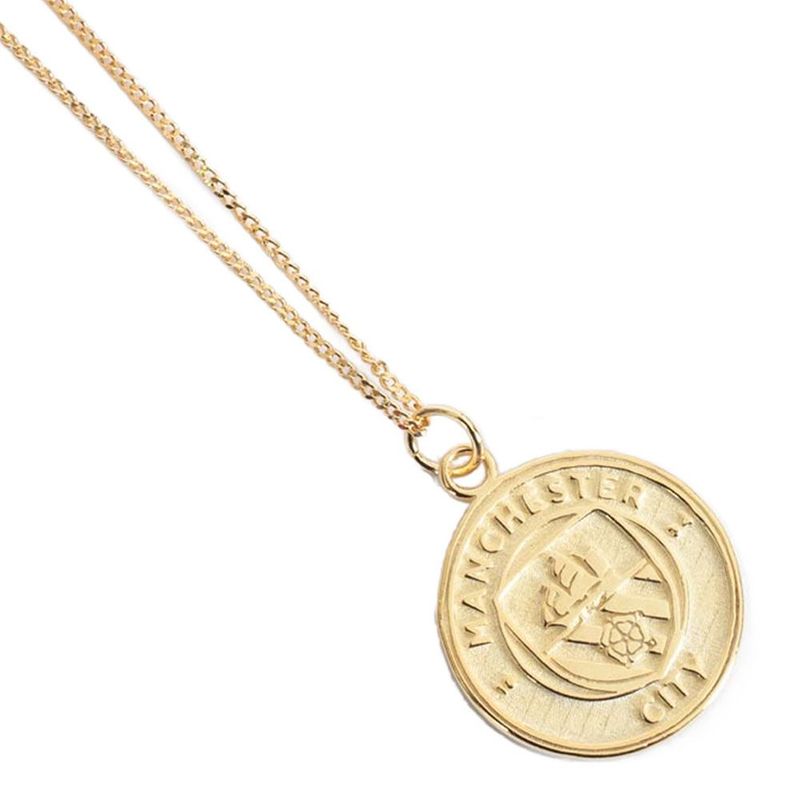 Official Man City 18ct Gold Plated On Silver Crest Pendant & Chain
