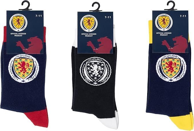 The Gift Scholars Official Licensed Scotland National Team FA 3-Pack Football Socks, Contains - Navy with Red, Yellow & White Trim