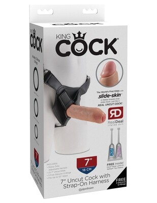 KING COCK 7" KING COCK UNCUT WITH STRAP-ON HARNESS