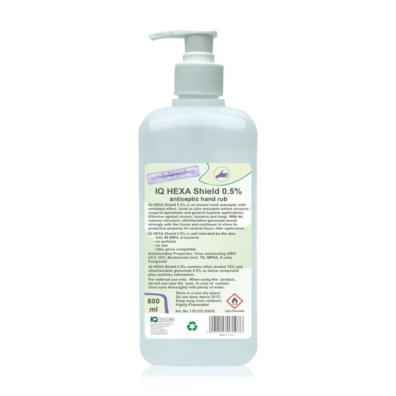 IQ HEXA Shield 0.5%
Antiseptic Hand Rub