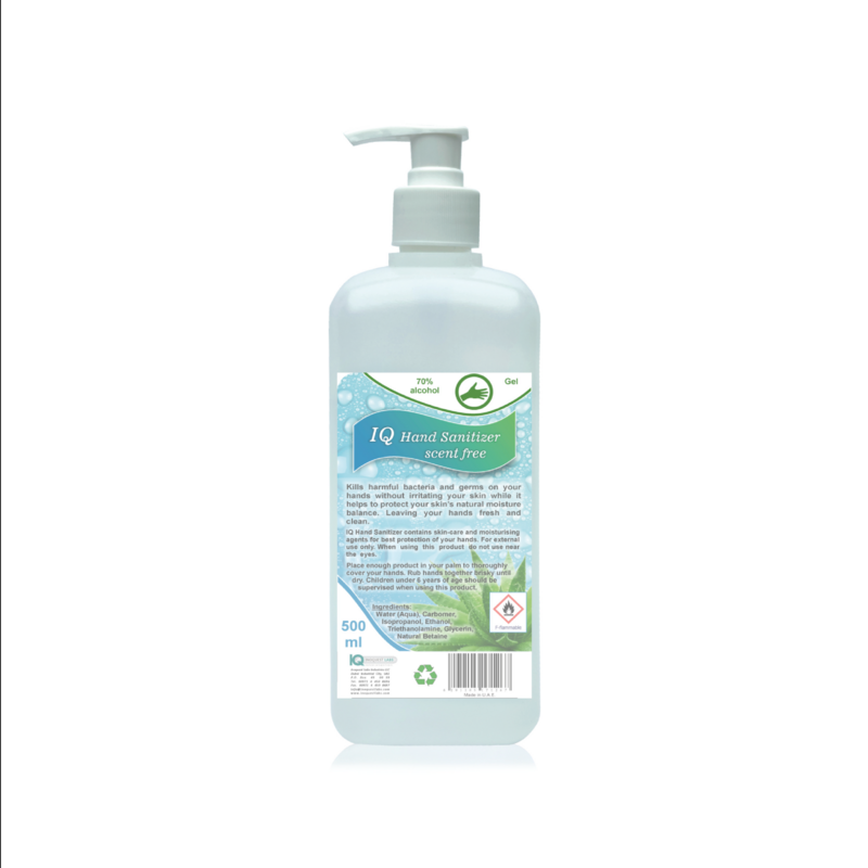 IQ Hand Sanitizer Hand Gel
scent-free with 70% of alcohol