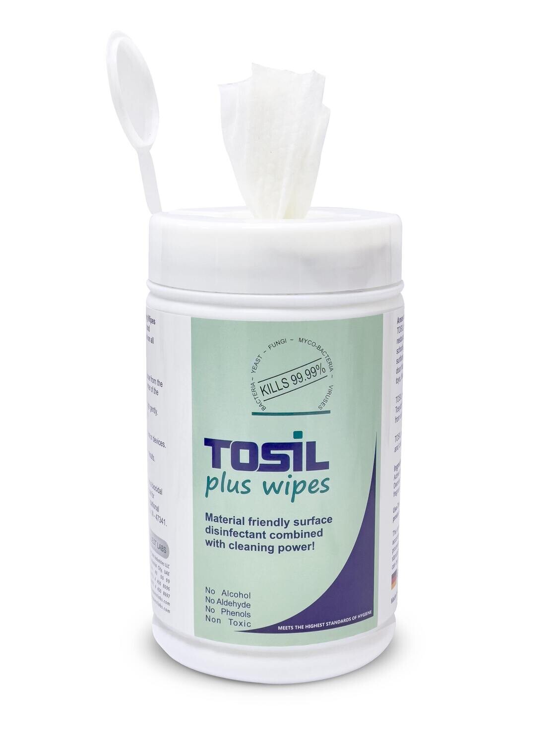 TOSIL plus wipes, Disinfectant Tub,
(alcohol free) 40gsm Poly viscose