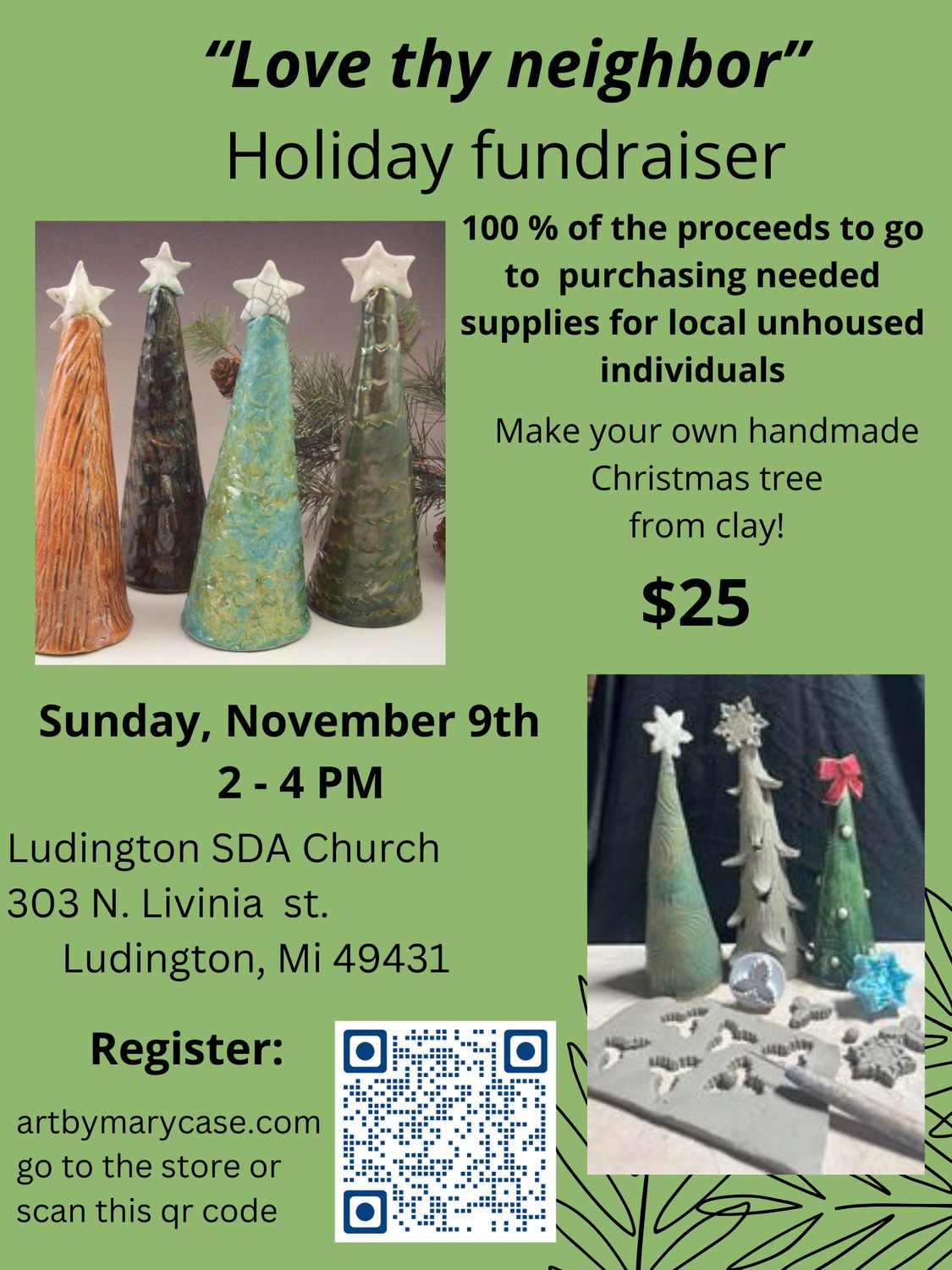 "Love thy neighbor" Holiday Clay Snowman Fundraiser, November 8th, 1 - 3 PM