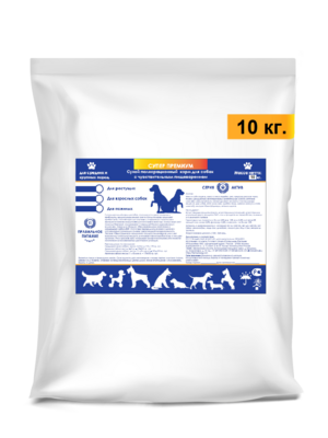 Полнорационный сбалансированный сухой корм для средних и крупных пород собак всех пород класса Супер премиум -"Для собак с чувствительным пищеварением", стоимость за 1 упаковку - 10 кг.