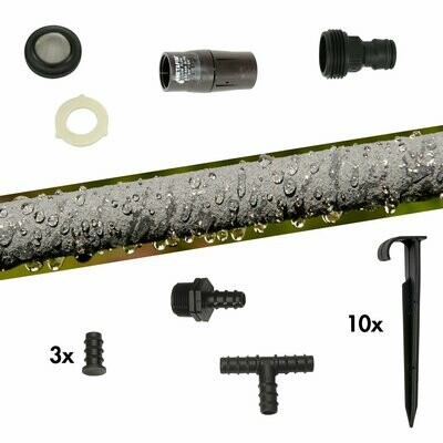 Porous-Pipe Starter Kit Irrigation Hose with Pressure Reducer + Accessories