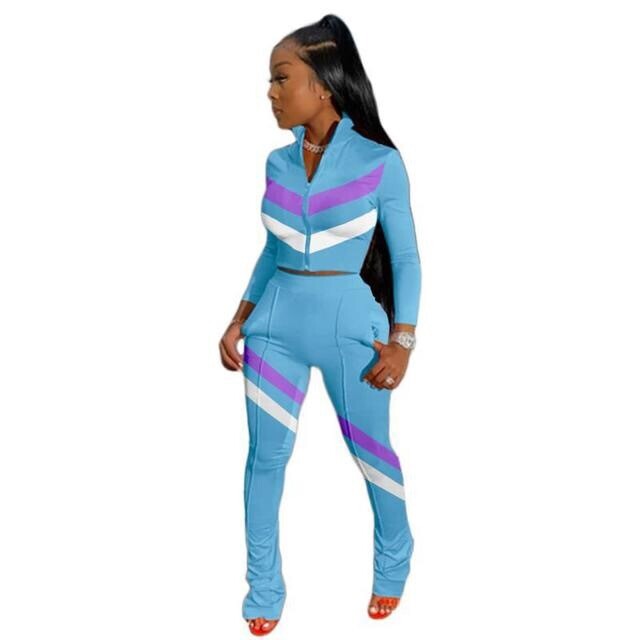 Bulk Fashion Baby Blue Flared Ankle Tracksuit Full Set All Sizes Available