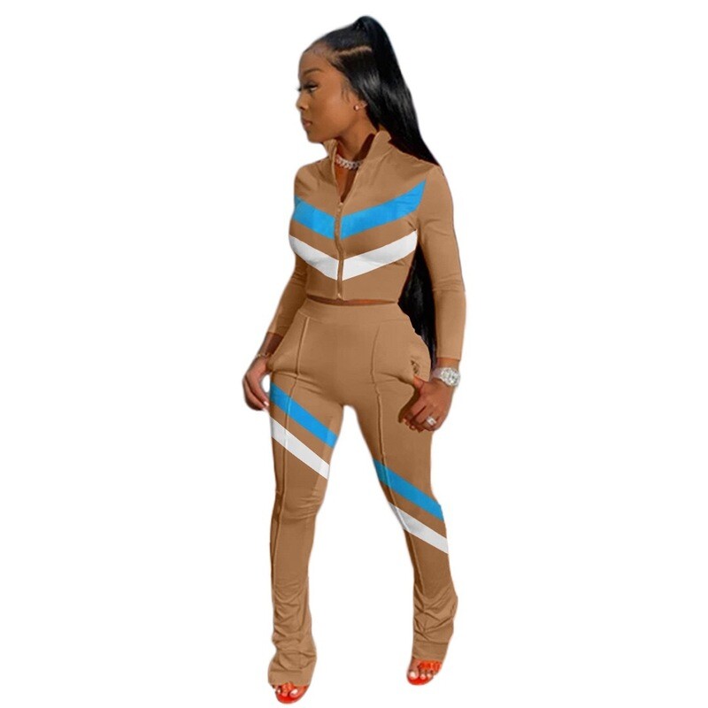Bulk Fashion Brown Flared Ankle Tracksuit Full Dey All Sizes Available