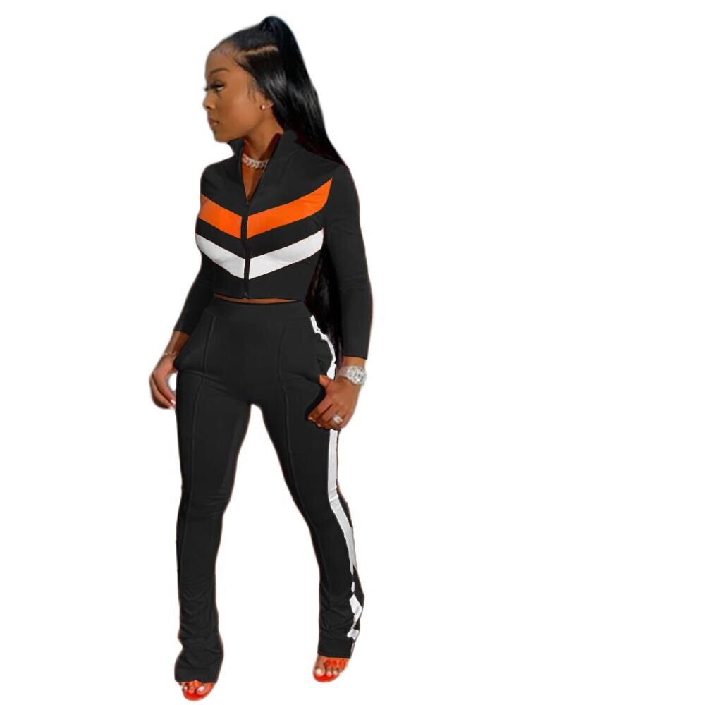 Bulk Fashion Black Flared Ankle Tracksuit Full Set All Sizes Available