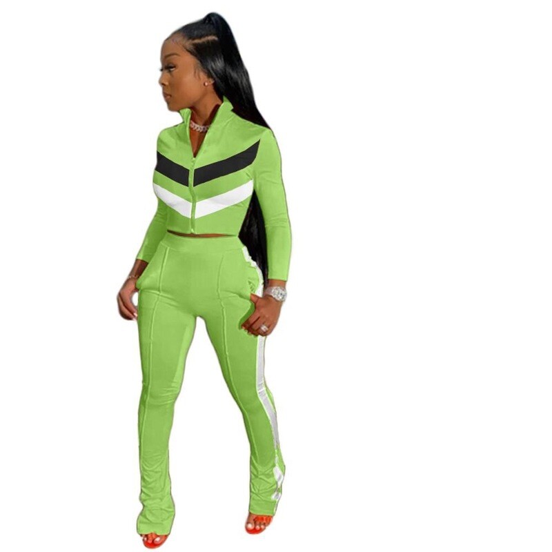 Bulk Fashion Green Flared Ankle Tracksuit Full Set All Sizes Available