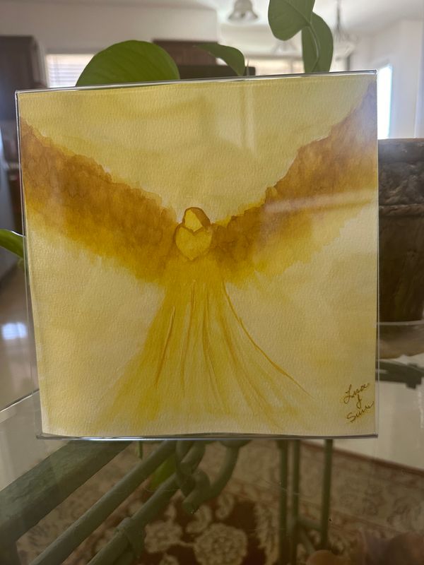 Angel On The Way 11 by 14 Matted Watercolor Painting