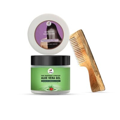 Aloevera Gel + Kertain Hair Mask+ Neemwood Comb (Flat 10% Off)