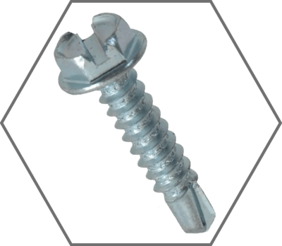 Indented Slotted Hex Washer Head Zinc Self-Drilling Screws
