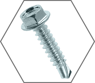 Indented Unslotted Hex Washer Head Zinc Self-Drilling Screws